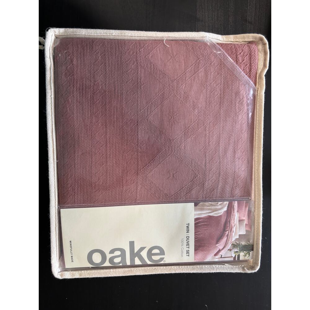 Oake Taos Stripe Cotton KING Duvet Cover & Shams Set Pink - $185
